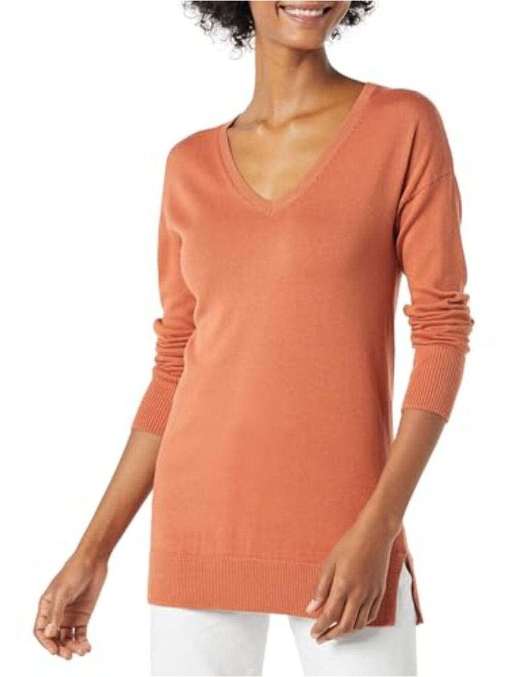 Women's Lightweight Tunic Pullover V-Neck Long Sleeve Cotton Modal Sweater